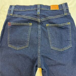 BDG Girlfriend High-Rise Blue Jeans with Yellow Stitching Urban Outfitters